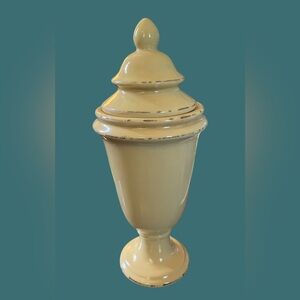 Distressed Yellow Decorative Urn Canister, 11”